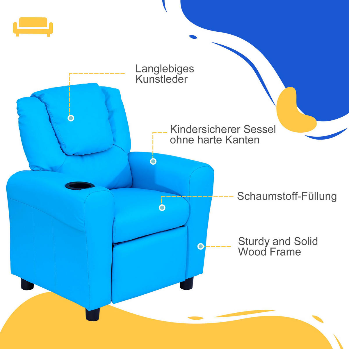 KINDERSESSEL, Blau, Schaumstoff, Metall - Blau, Kunststoff (52/69/62cm) - HOMCOM
