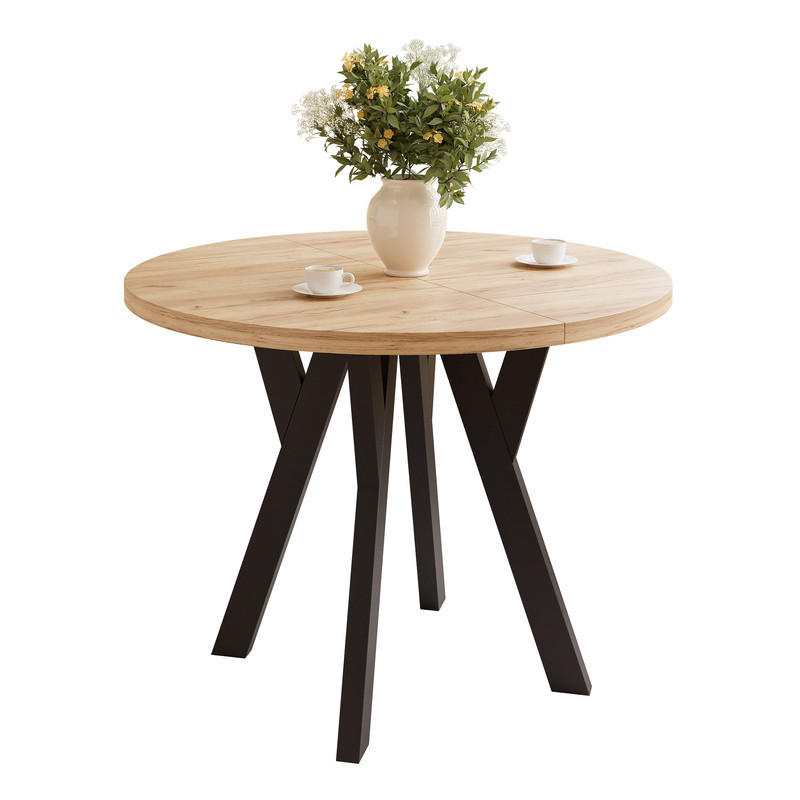 AUSZIEHTISCH YARA 100-180/76,5 cm, Artisan-Eiche Gold / Schwarz - Eiche Artisan, Holzwerkstoff/Metall (100/100/76.5cm) - Idohome