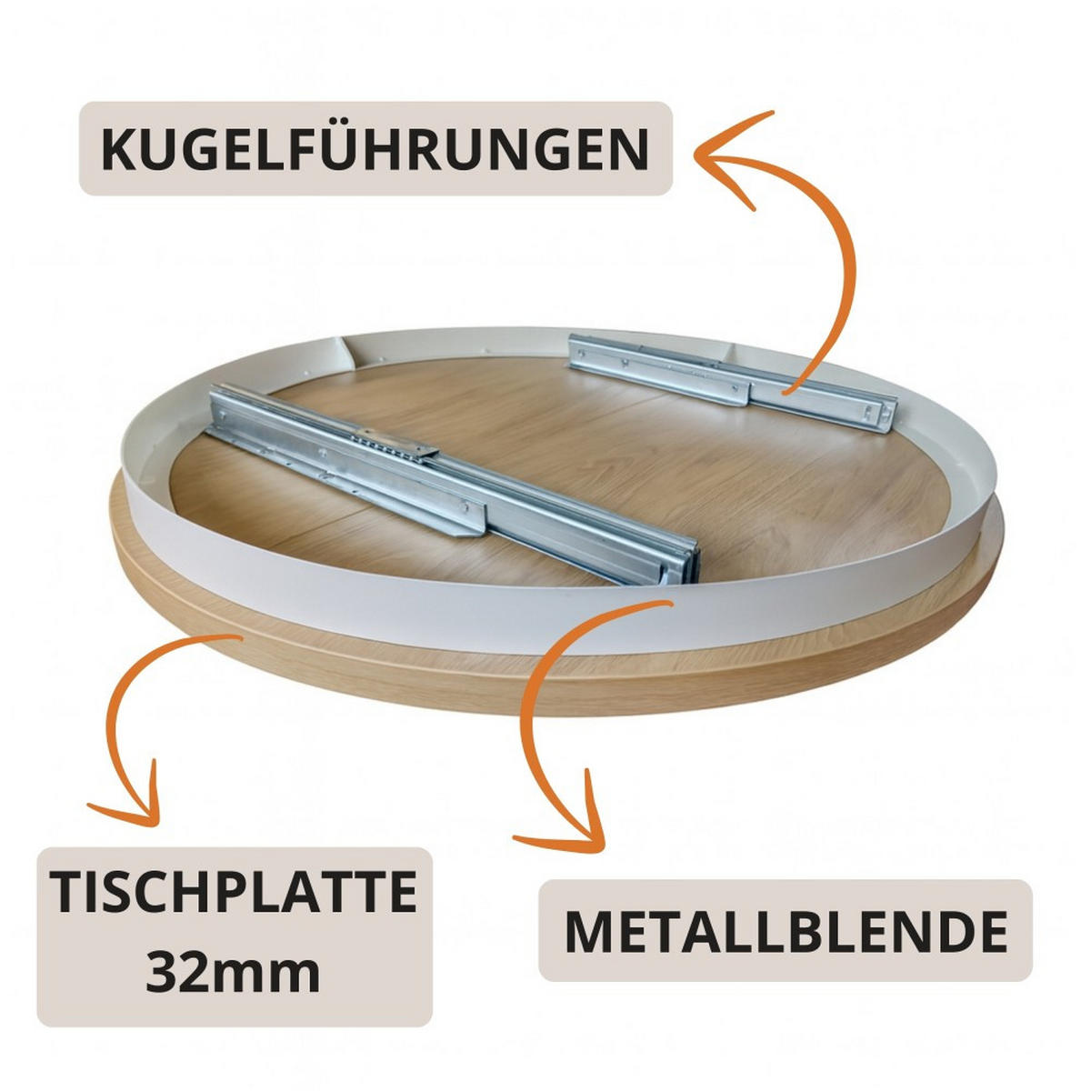 ESSTISCH Lumi, Runder, mit Metallbeinen, Kaschmir - Kaschmir, Holzwerkstoff/Metall (100/100/77cm) - Beautysofa