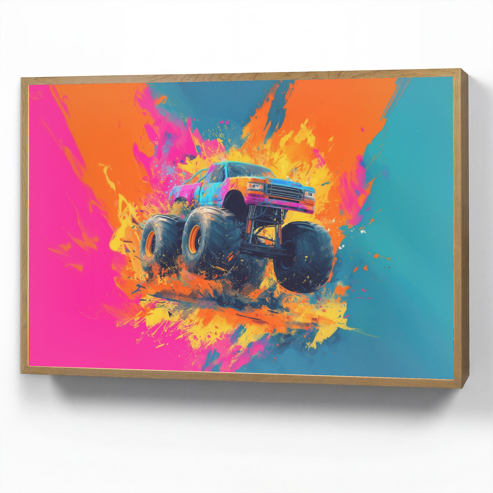 OnlyWow NOČNÁ LAMPA Monster truck - Abstraktné - Striekajúca farba - Farebné 90x60 cm
