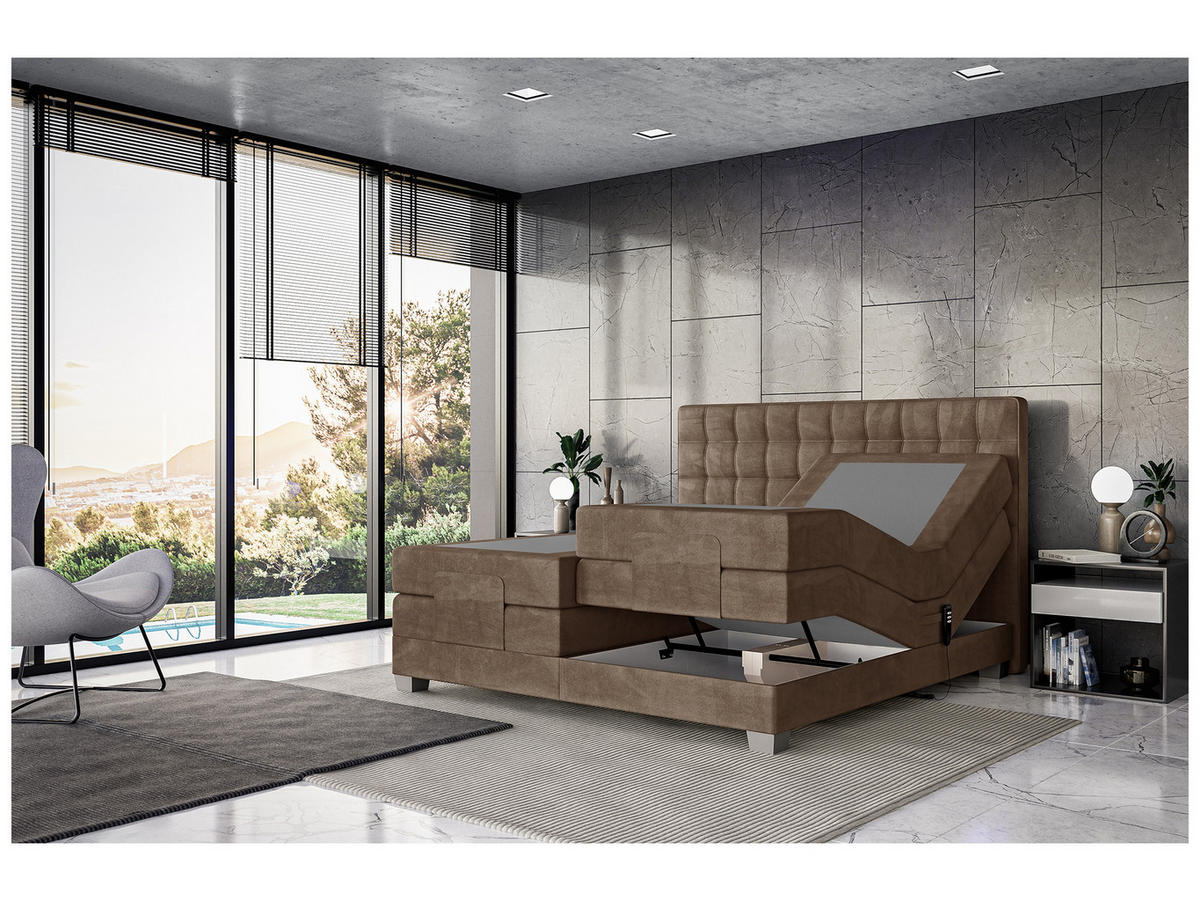 BOXSPRINGBETT Edison - Silberfarben/Braun, Textil (180/200cm) - Meblini