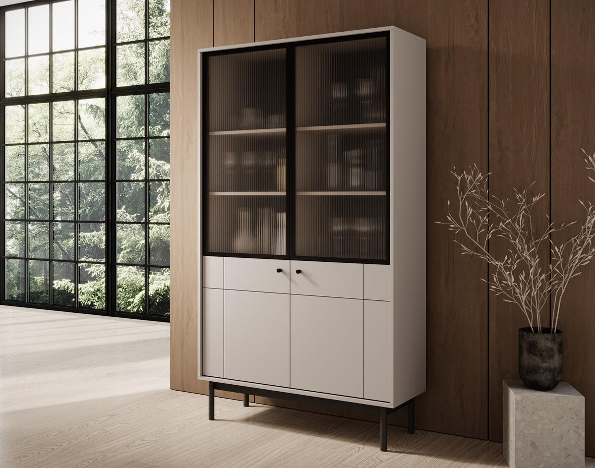VITRINE Kaschmir WT104 Japandi Stil - Beige, Holzwerkstoff (103.4/184.6/39cm) - Sepro Meble