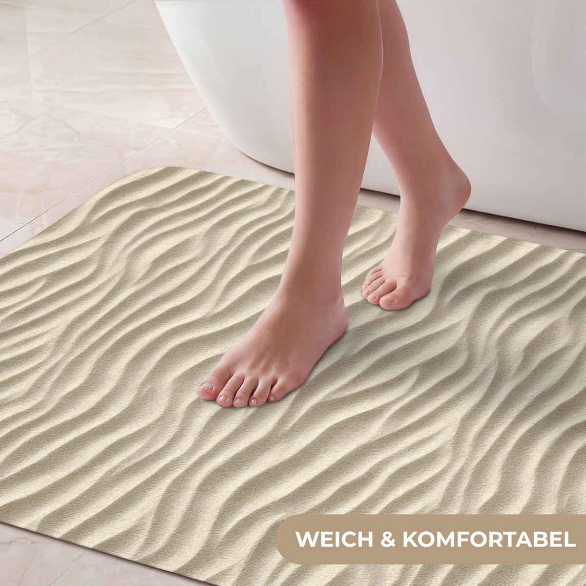 KÚPEĽŇOVÁ PREDLOŽKA Piesok - Vlny - Béžová 60x90 cm - béžová, textil/plast (60/90cm) - OnlyWow