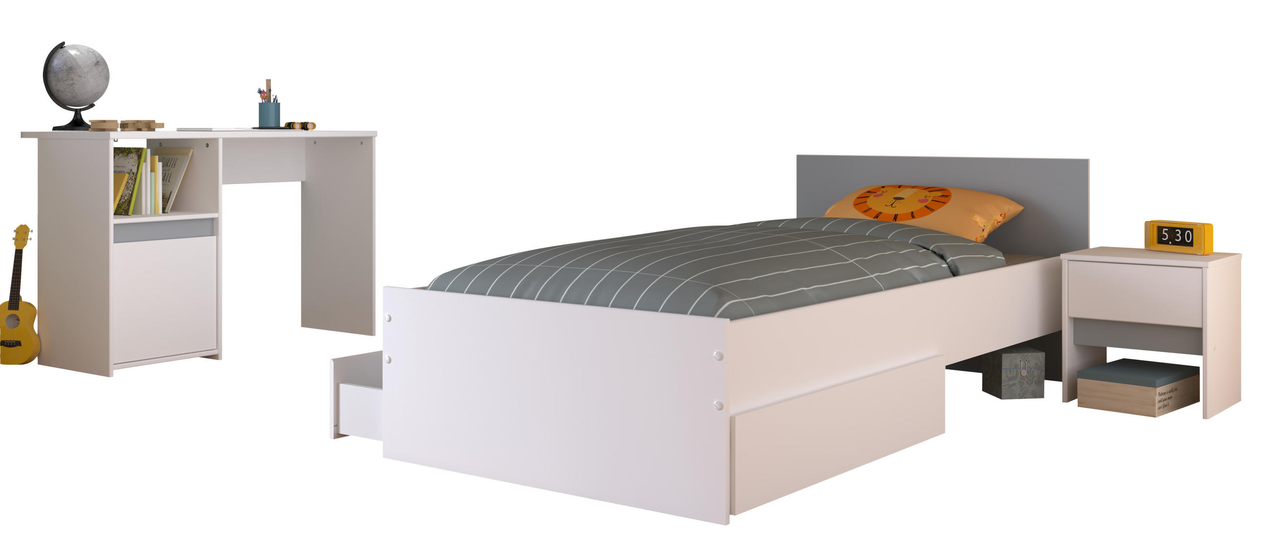 JUGENDZIMMER Pirouette 27 in Weiß mit Rosa oder Kieselgrau 4 teilig - Weiß, Holzwerkstoff (120/200/80cm)