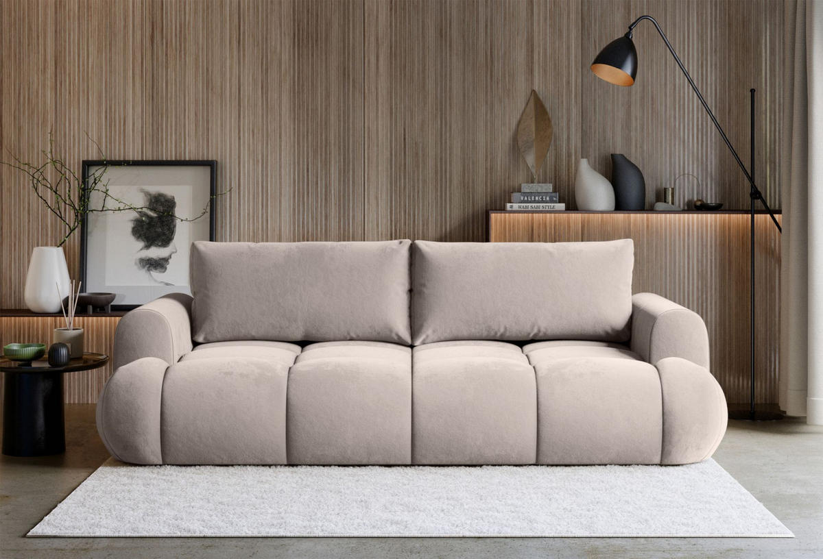 3-SITZER SOFA Ombo Doce Greige wasserabweisender Samt - Taupe/Schwarz, Kunststoff/Textil (250/92/110cm) - Selsey