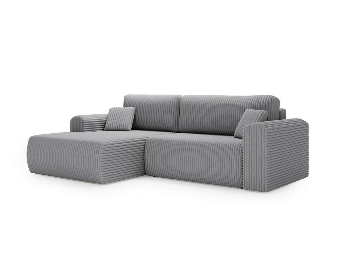 ECKSOFA Linea Hellgrau, Sofa mit Schlaffunktion, linke seite - Hellgrau, Holzwerkstoff/Textil (257/177cm) - Bettso