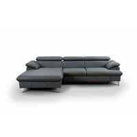 ECKSOFA mit Schlaffunktion und Bettkasten, Echtleder - Chromfarben/Anthrazit, Leder/Holz (254/167cm) - Cotta