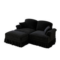 ECKSOFA 194/140/93 cm schwarz aus Chenille mit abnehmbarem Rüschenrock und beweglichem Hocker - Schwarz, Textil (140/194cm) - OKWISH