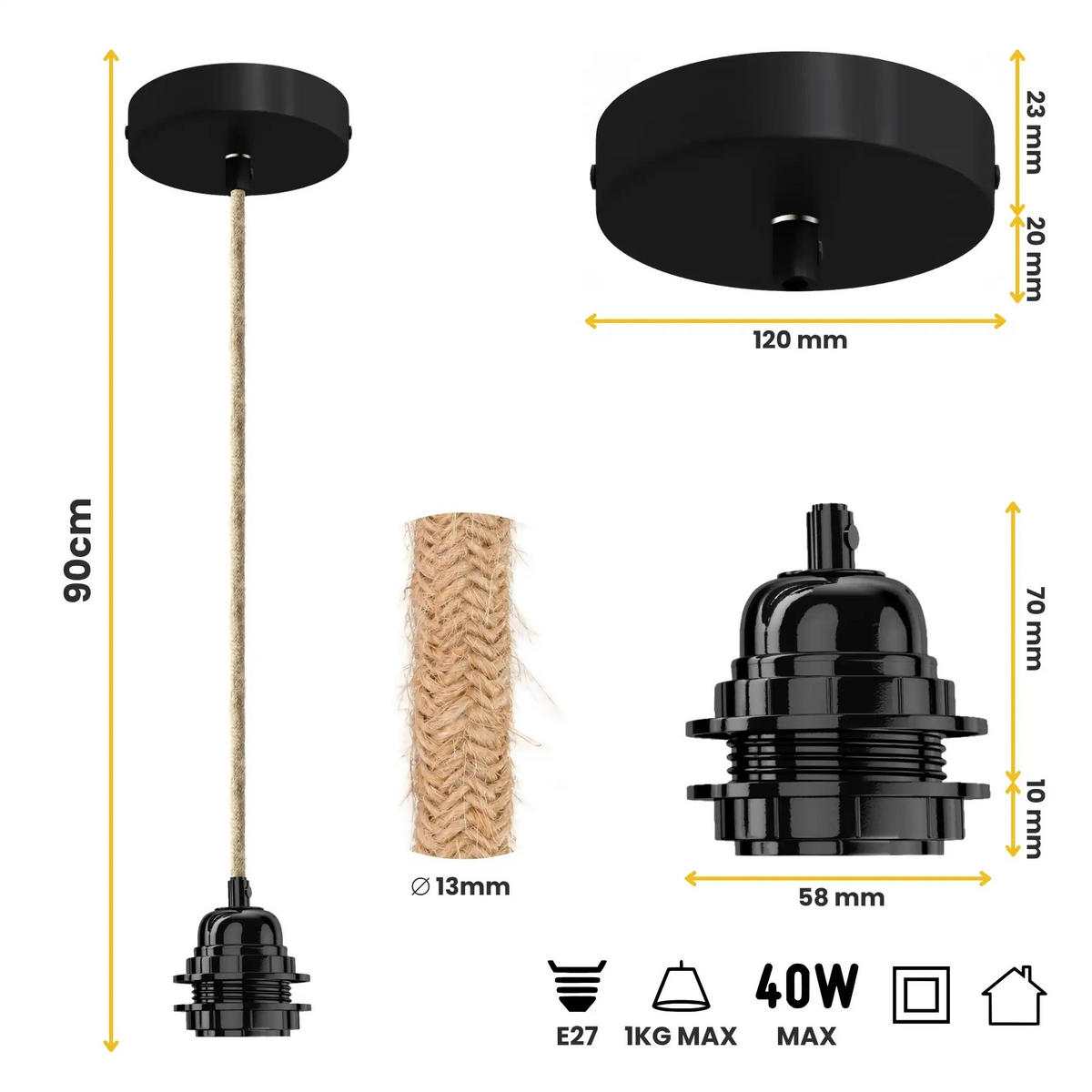 PENDELLEUCHTE TWIST 1 Flammig - Beige/Schwarz, Naturmaterialien (90/12/90cm) - HOOPZI
