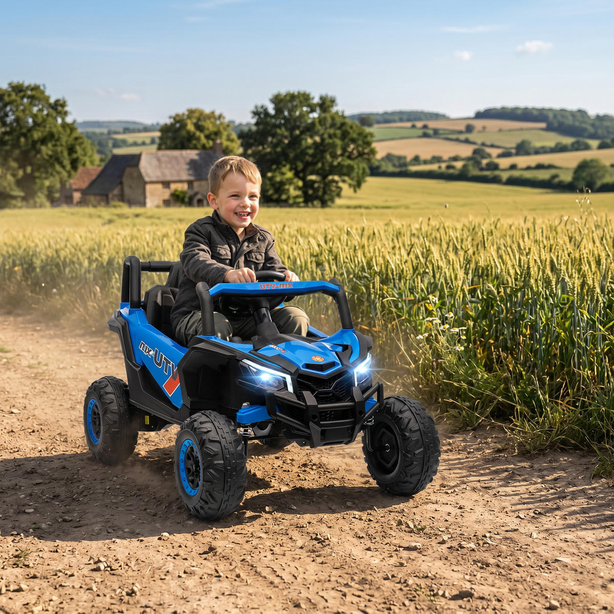 KINDER-ELEKTROAUTO Kunststoff Metall Blau - Orange, Kunststoff (96/61/56cm) - AIYAPLAY