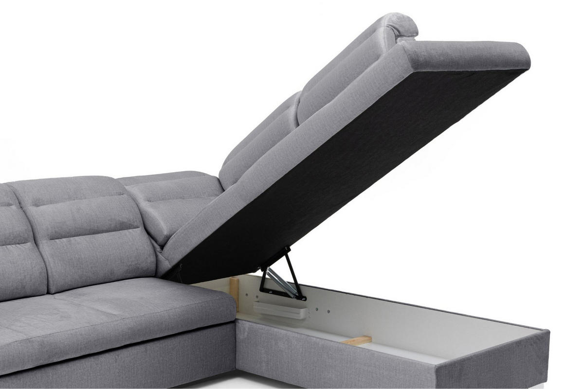 ECKSOFA U-Form CLOUD U Rechts mit Schlaffunktion 120x252 Velours Grau - Silberfarben/Grau, Holz/Kunststoff (202/103/320cm) - Muffo