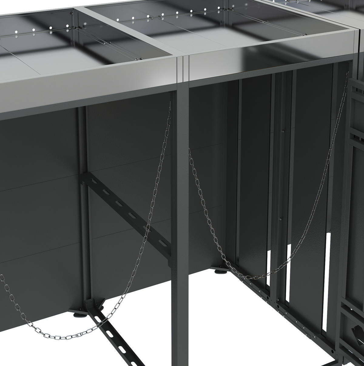MÜLLTONNENBOX aus Stahl in Grau/Holzoptik mit Pflanzkasten & 4 Türen 264x80x124,5 cm - Grau, Metall (264/124.5/80cm) - Modfu