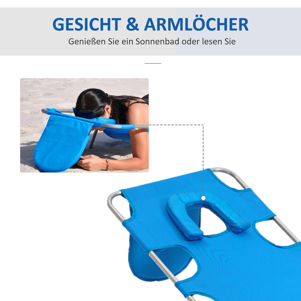 SONNENLIEGE klappbar, Seitentasche, Blau - Blau, Kunststoff (55/29/185cm) - Outsunny