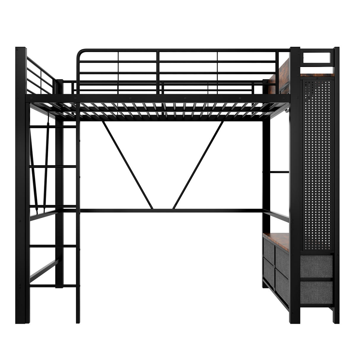 HOCHBETT mit 4 Schubladen 90x200 cm Metall Schwarz - Schwarz, Metall (90/200cm) - Meubliv