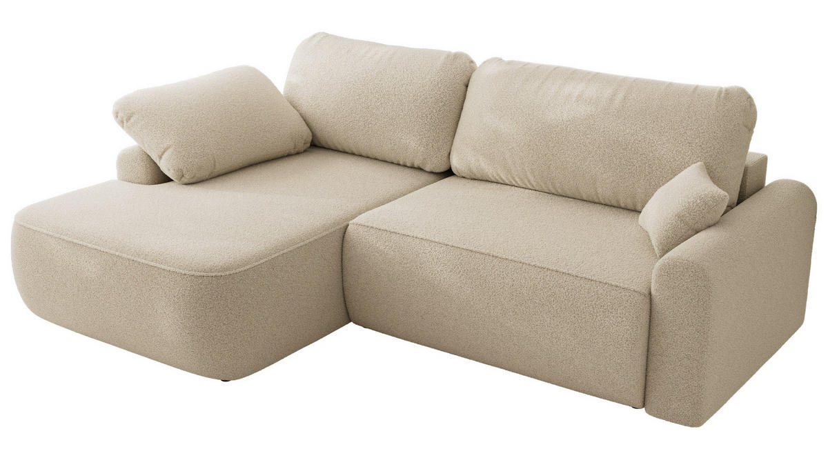ECKSCHLAFSOFA CUBO L Beige Boucle - links - Beige/Schwarz, Kunststoff/Textil (273/187cm) - MKS