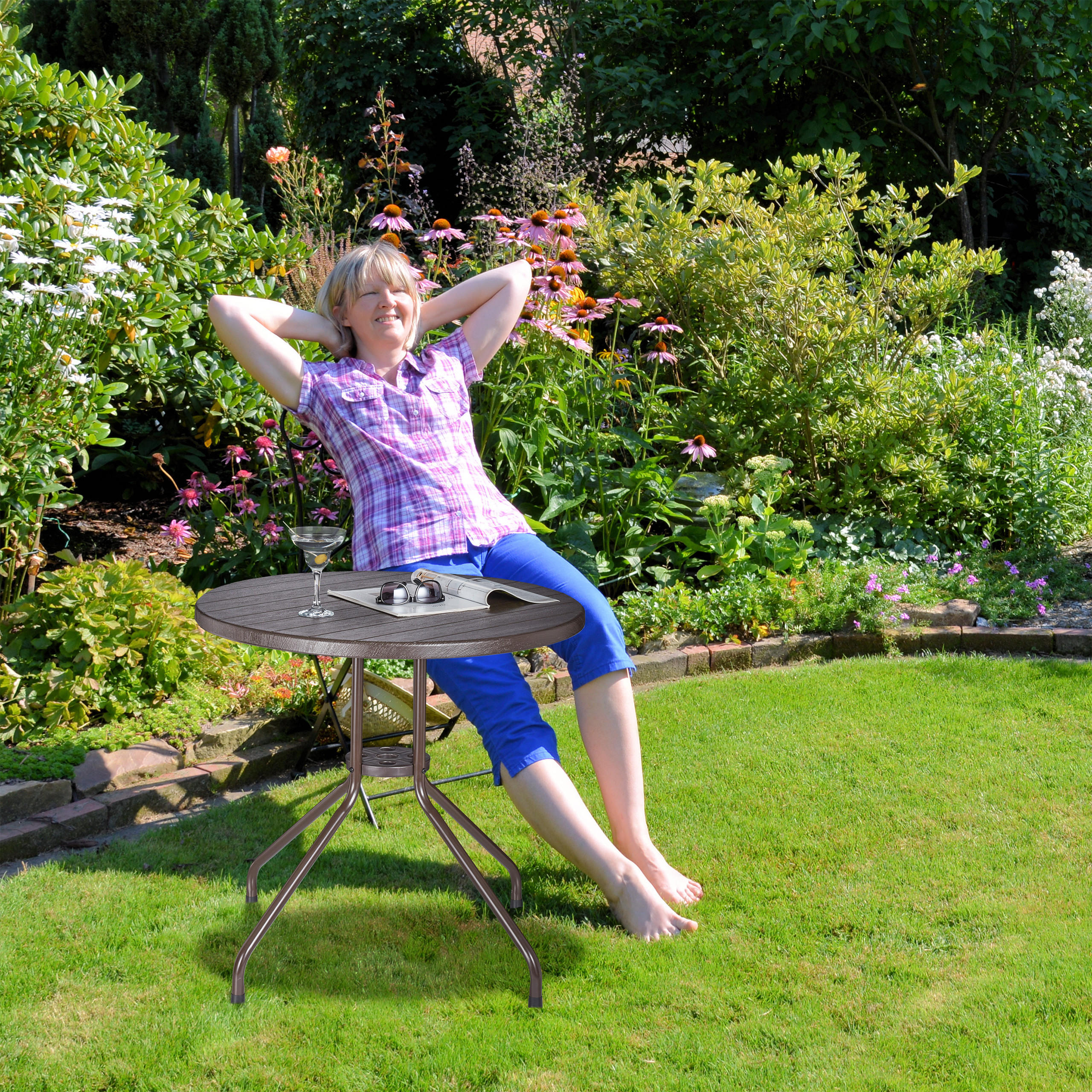 GARTENTISCH - Braun, Kunststoff/Metall (80/80/75cm) - Relaxdays