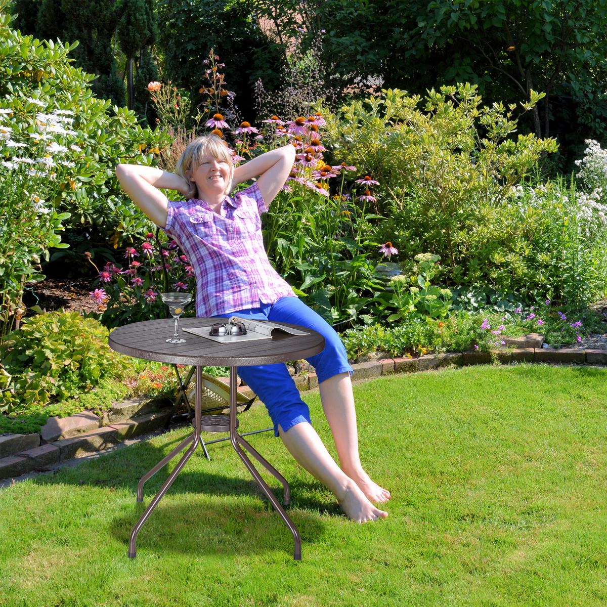 GARTENTISCH - Braun, Kunststoff/Metall (80/80/75cm) - Relaxdays