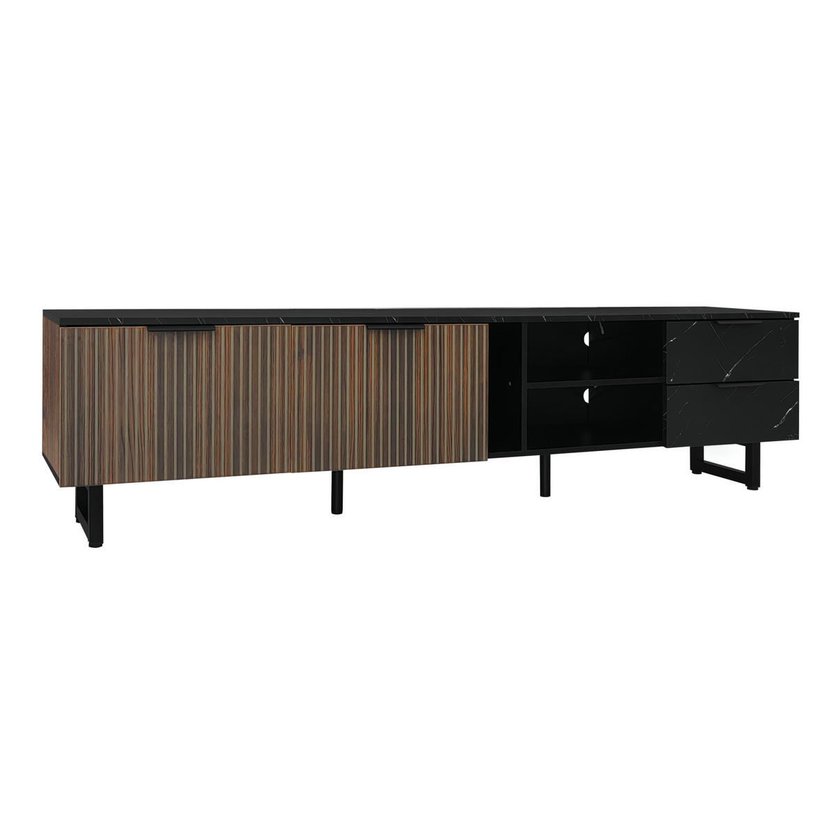 TV-LOWBOARD 200/38/50 cm mit 2 Schubladen, LED-Beleuchtung und 2 Türen - Schwarz, Holzwerkstoff (200/50/38cm) - BEAOK