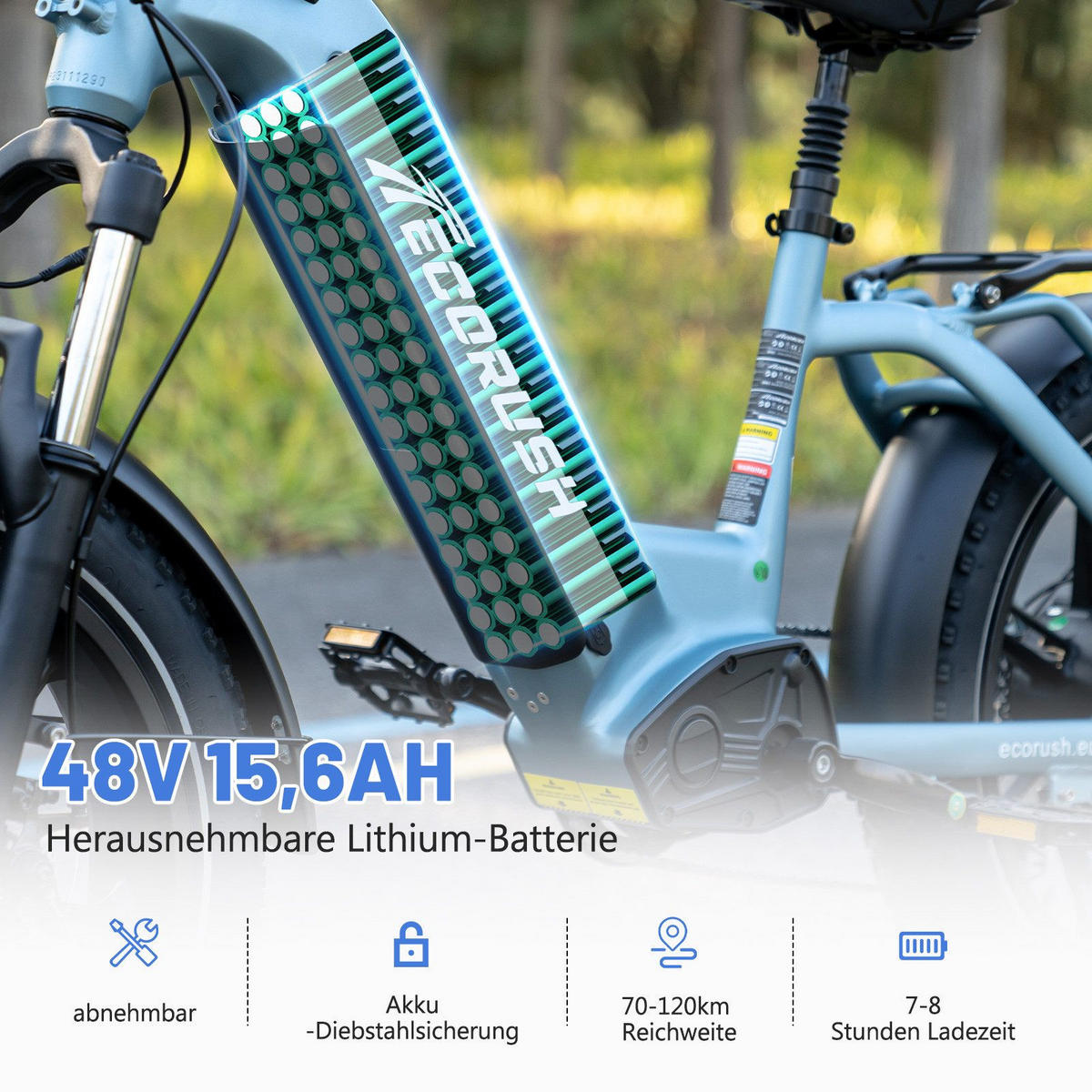 E-BIKE Mountain R6 20*4,0 Zoll, 7 Gang, Aluminiumrahmen, bis zu 120km - Grau, Metall (31cm) - ECORUSH