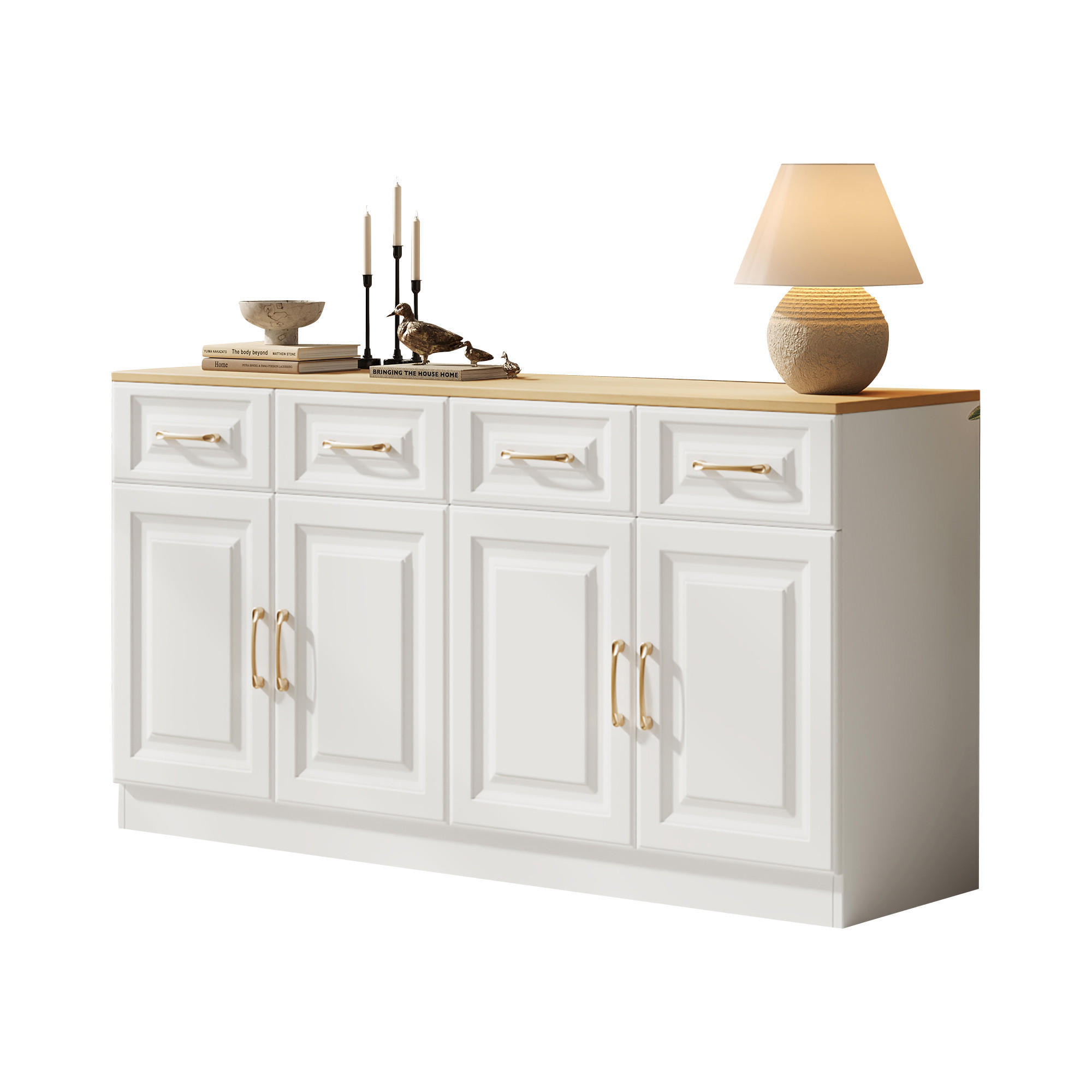 SIDEBOARD in Weiß Buffetschrank mit 4 Scheunentüren und 4 Schubladen für Esszimmer und Wohnzimmer, B140/T40/H75cm - Eichefarben/Weiß, Holzwerkstoff (140/75/40cm) - STILVORA