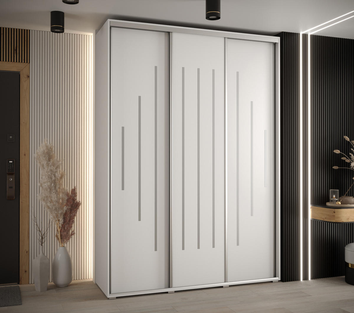 SCHWEBETÜRENSCHRANK 235,2/180/60 3-türig - Silberfarben/Weiß, Holz/Metall (180/235/60cm) - Abiks Möbel