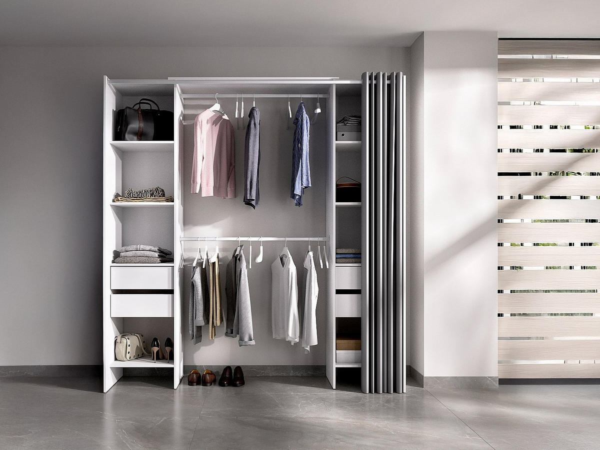 OFFENER Kleiderschrank - 180 x 50 - holz - weiß Lonaza - Weiß, Holz (180/203/50cm) - Vente-Unique