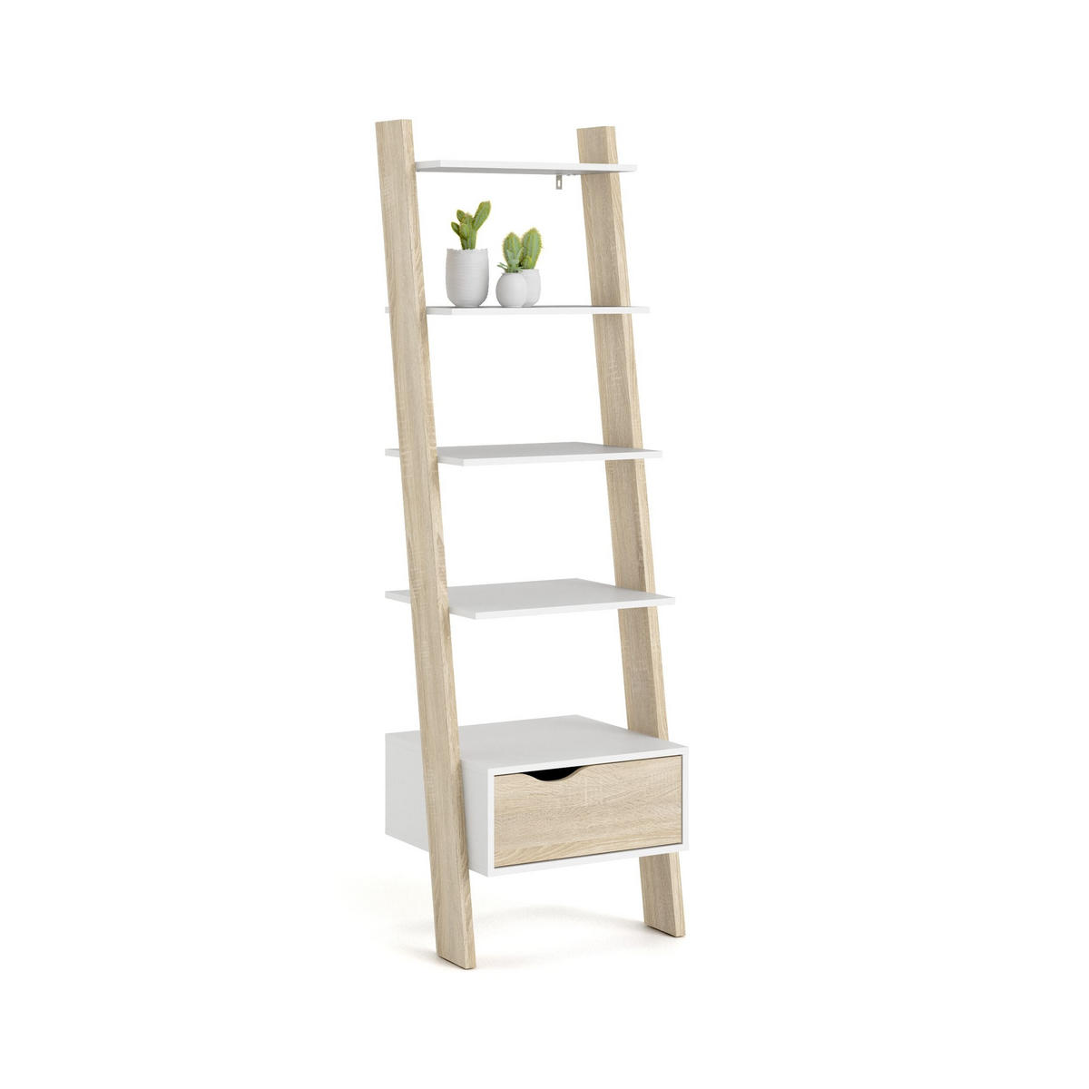 BÜCHERREGAL mit 4 Einlegeböden, 1 Schublade weiß und Eiche Dekor billund 55,1/48,1/180,4 cm - Weiß, Holzwerkstoff (48.1/180.4/55.1cm) - Calicosy