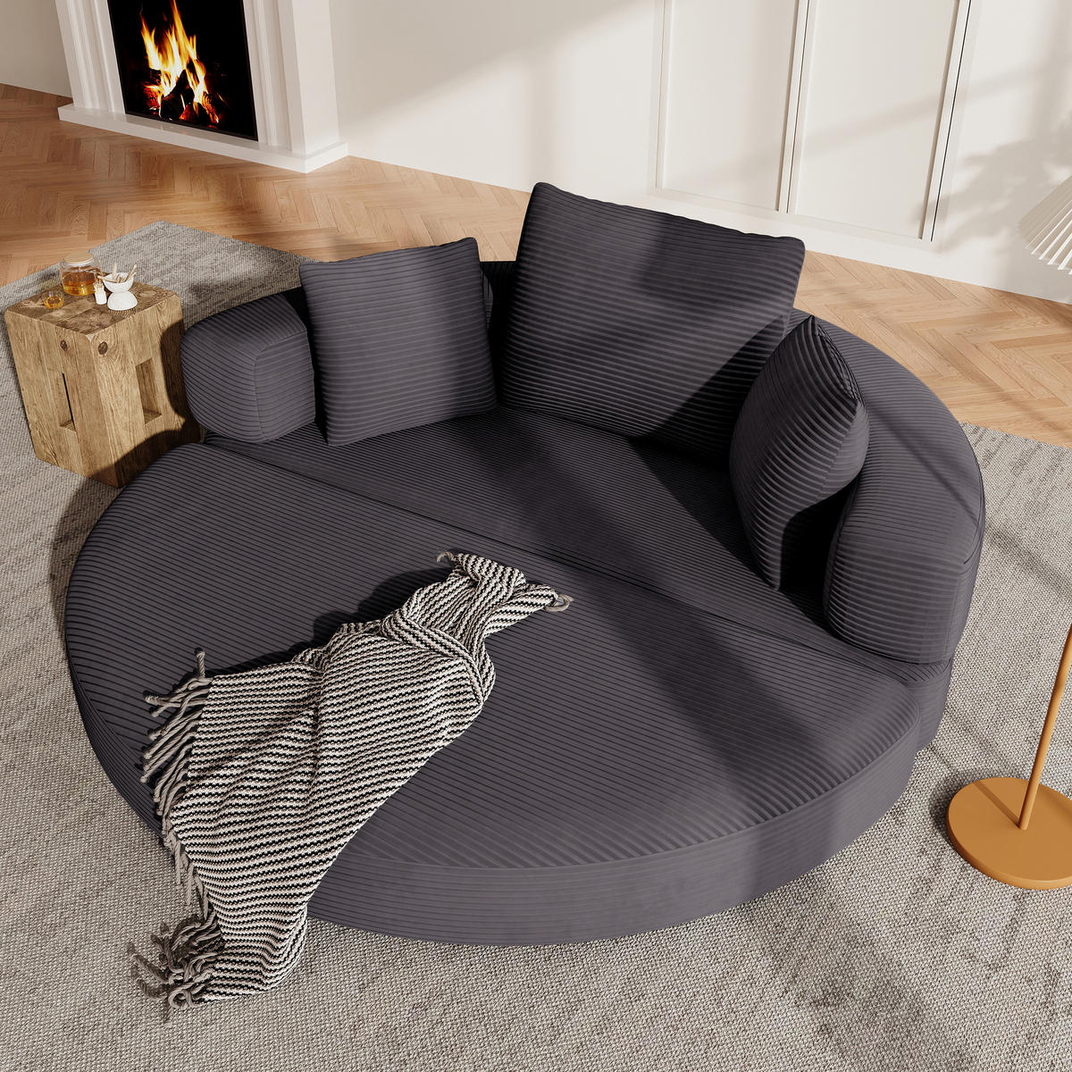 SOFA Schwarz Cordstoff,Modular Schlafsofa mit 3 Kissen Gästebettfunktion - Schwarz, Textil (173/60/176cm) - PARAFTA HOME