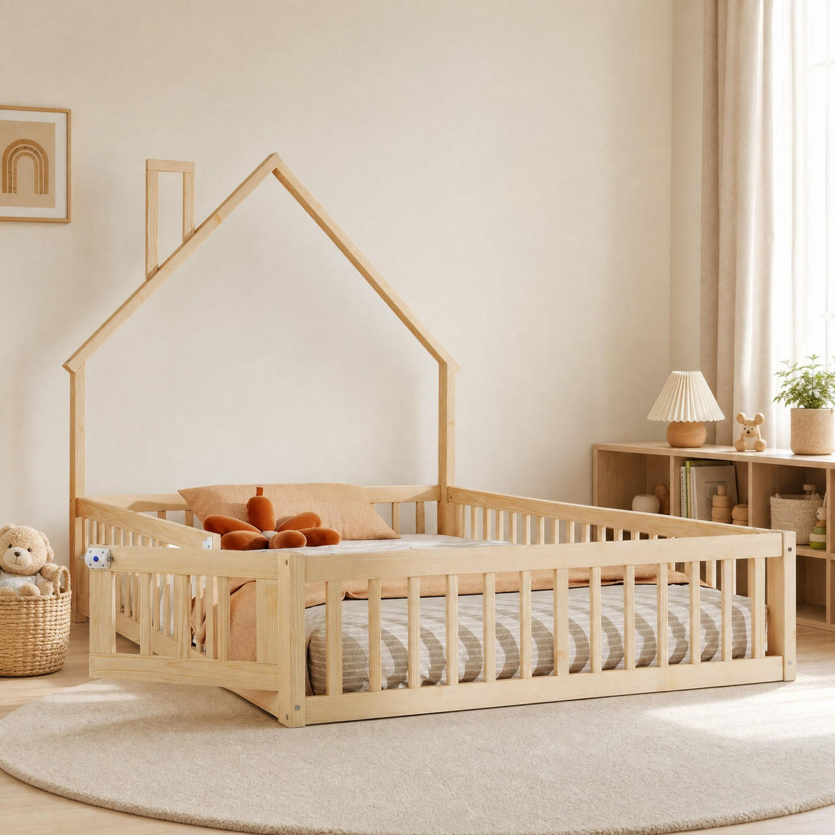KINDERBETT 140/190 mit Sicherheitsgitter und Lattenrost in Natur - Naturfarben, Holzwerkstoff (140/190cm) - EVRYAE