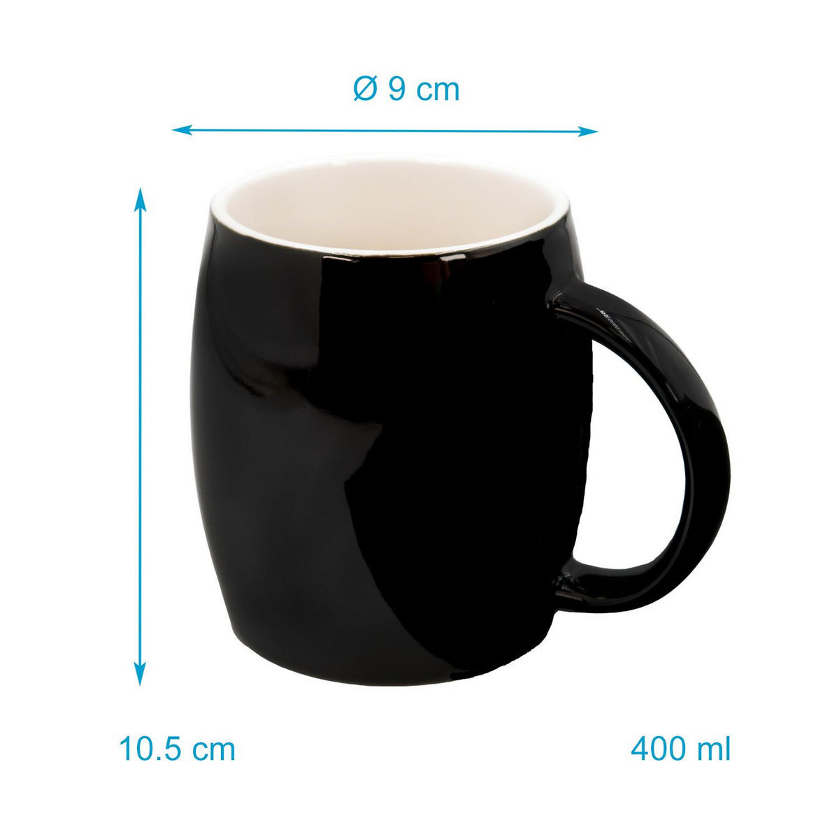KAFFEETASSE TEETASSE (2er-Set) - Schwarz, Keramik (9/10.5/12.5cm) - Intirilife