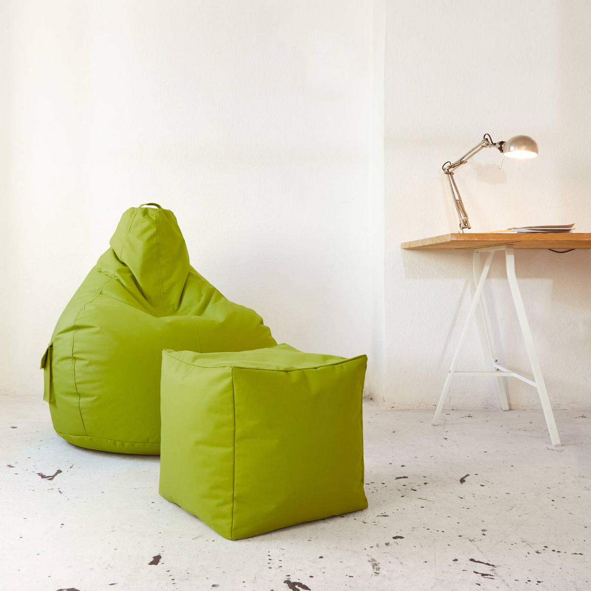 SITZSACK-HOCKER Pouf "Cube" 40x40x40cm - Grün, Textil (40/40/40cm) - Green Bean