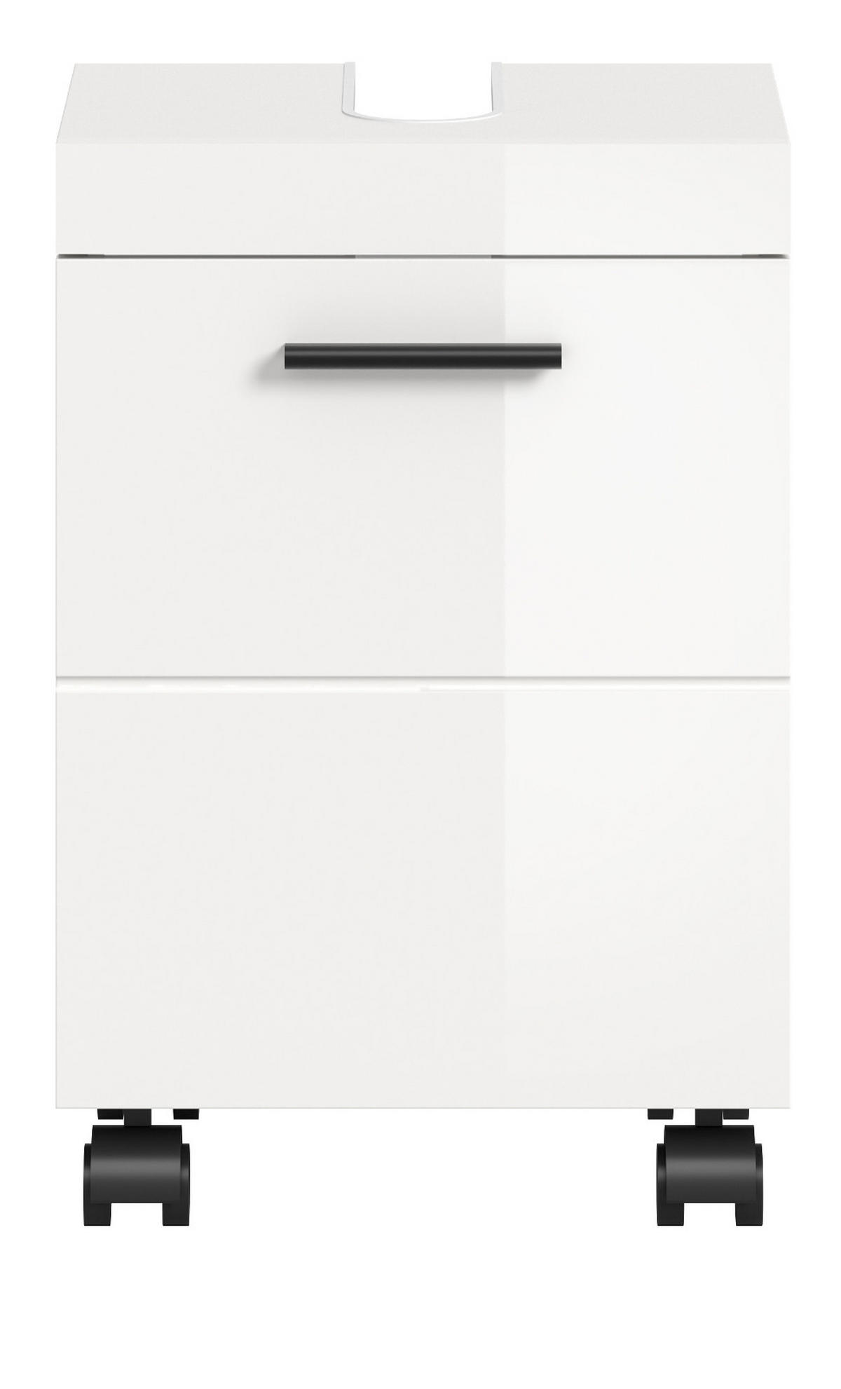 WASCHBECKENUNTERSCHRANK weiß Hochglanz 40 cm, Badezimmer Unterschrank auf Rollen - Weiß Hochglanz/Schwarz, Holzwerkstoff/Kunststoff (40/58/30cm) - Inn.Furn