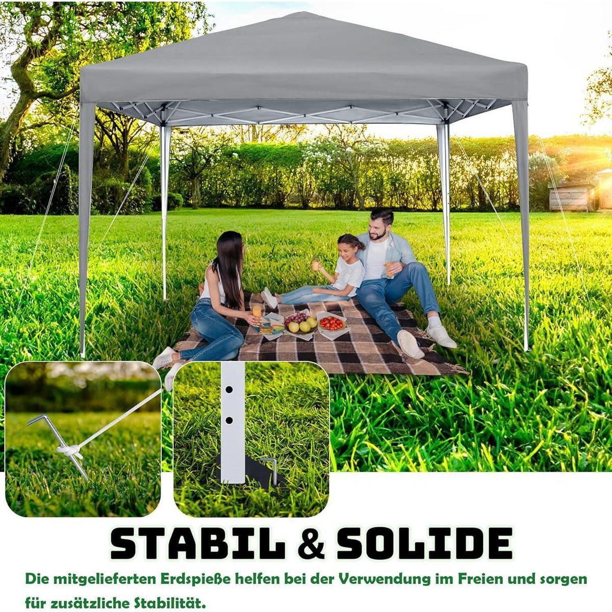 FALTPAVILLON 3 x 3 m Grau mit 4 Seitenteilen und Fenstern - Grau, Textil (300/260/300cm)