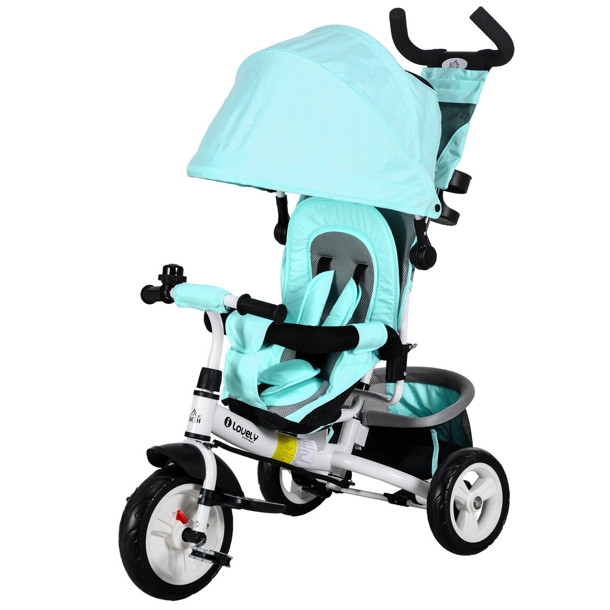 KINDER-DREIRAD DE-10459 6-in-1 mit Rückenkorb & Sonnendach Grün - Grün, Metall (102/49/102cm) - ComfortXL