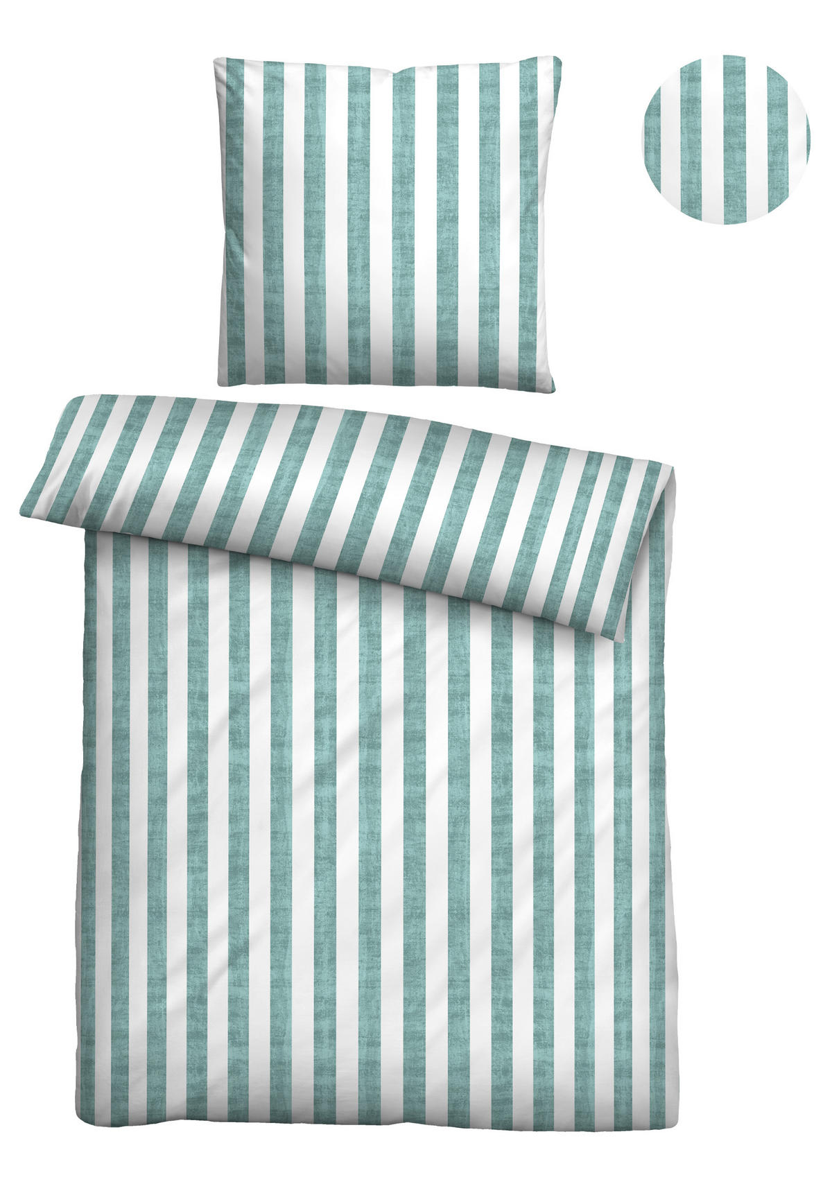 BETTWÄSCHE-GARNITUR Seersucker Längsstreifen mint, 155x220 cm + 80x80 cm - Mintgrün, Textil (155/220cm) - biberna