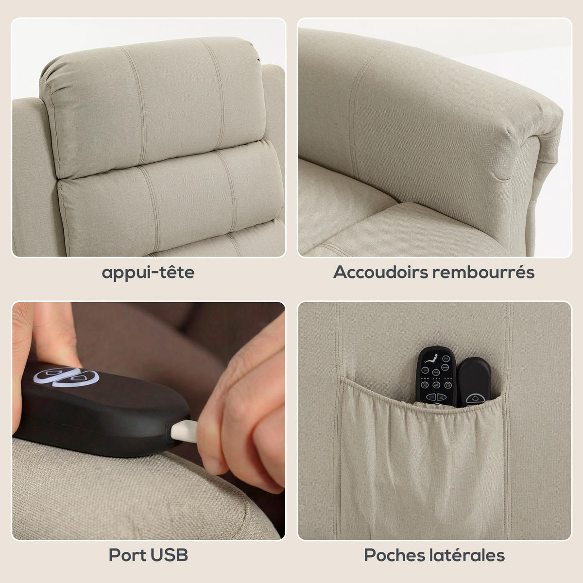 MASSAGESESSEL DE-15452 Massage und Heizung Beige - Beige, Metall (87/108/87.5cm) - ComfortXL