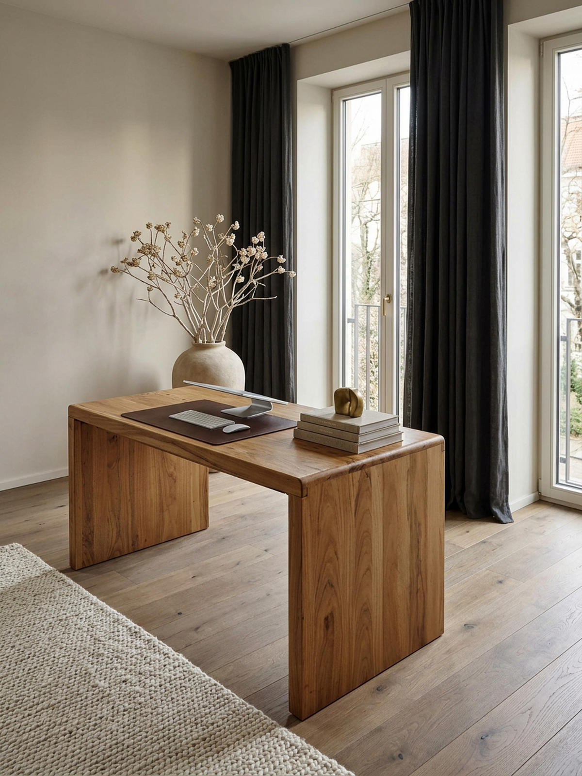 SCHREIBTISCH Massivholz Stauraum Abgerundete Ecken, Beige 140x80x76 cm - Beige, Holz (80/140/76cm) - KADIMA DESIGN