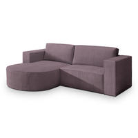 ECKSOFA SORELA P L-S Lila Kordstoff mit Schlaffunktion - Lila, Holz (263/174cm) - MASSENO