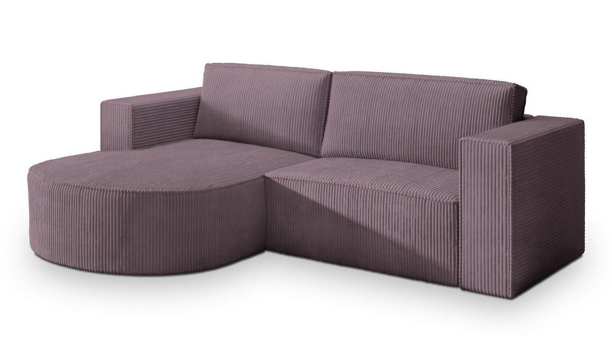 ECKSOFA SORELA P L-S Lila Kordstoff mit Schlaffunktion - Lila, Holz (263/174cm) - MASSENO