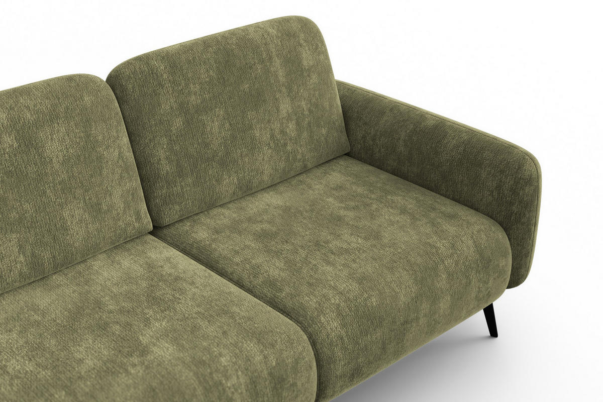 ECKSOFA FEBE 4-Sitzer LINKS, olivgrüner Chenille-Stoff - Schwarz/Olivgrün, Holz/Textil (264/157cm) - Wozimo