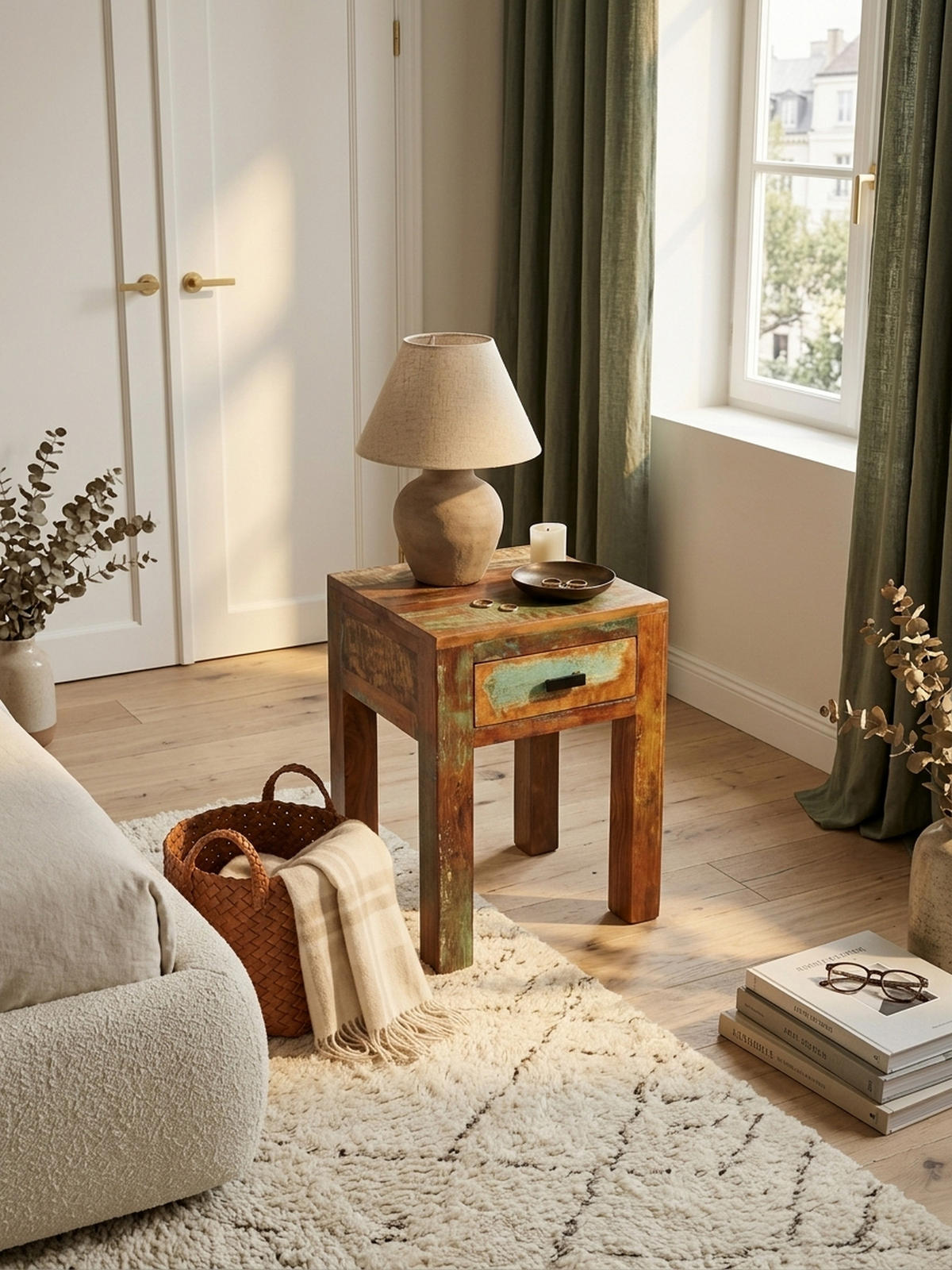 NACHTTISCH – Mango Massivholz Shabby Chic 40x40x55 cm - Braun, Holz (40/40/55cm) - KADIMA DESIGN