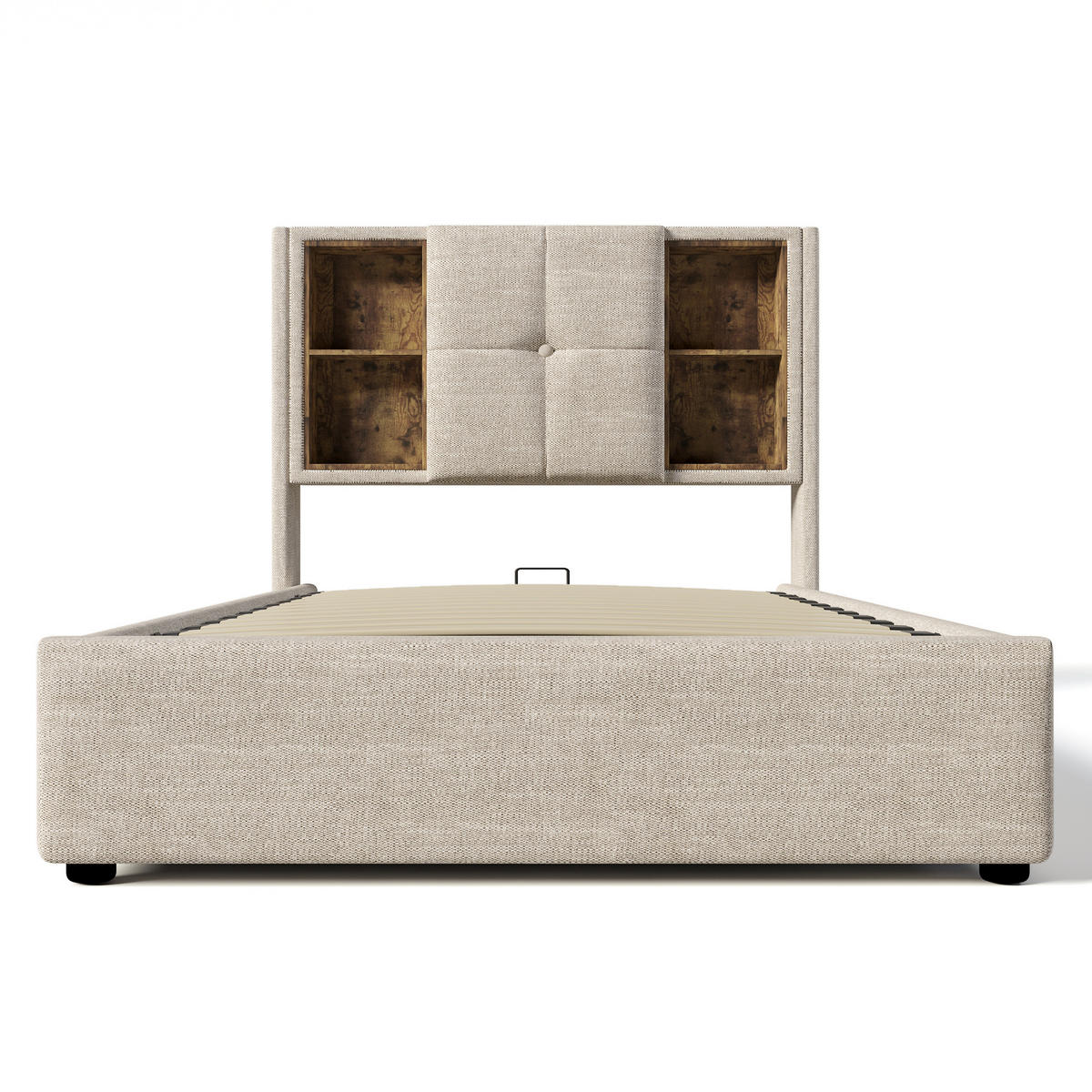 EINZELBETT 90/200 cm mit Kabellosem Laden und Stauraum - Naturfarben, Textil (90/200cm) - OKWISH