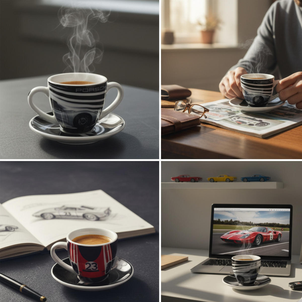 ESPRESSOTASSE 911 Aerodynamic Schwarz Weiß, Limited Edition, Porzellan, Sammlertasse, Espressobecher, Heißgetränke, Design Tasse, Motorsport Design - Schwarz/Weiß, Keramik (0.08L) - Porsche