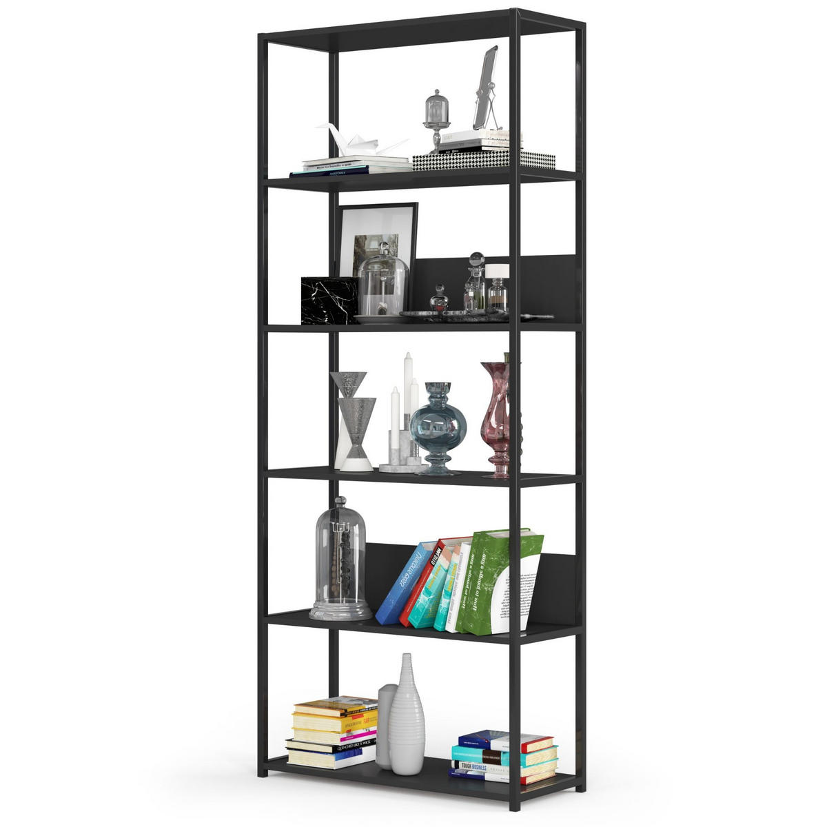 LOFT-REGAL Schwarz 80x192x32 cm - Schwarz, Holzwerkstoff/Metall (80/192/32cm) - Akord