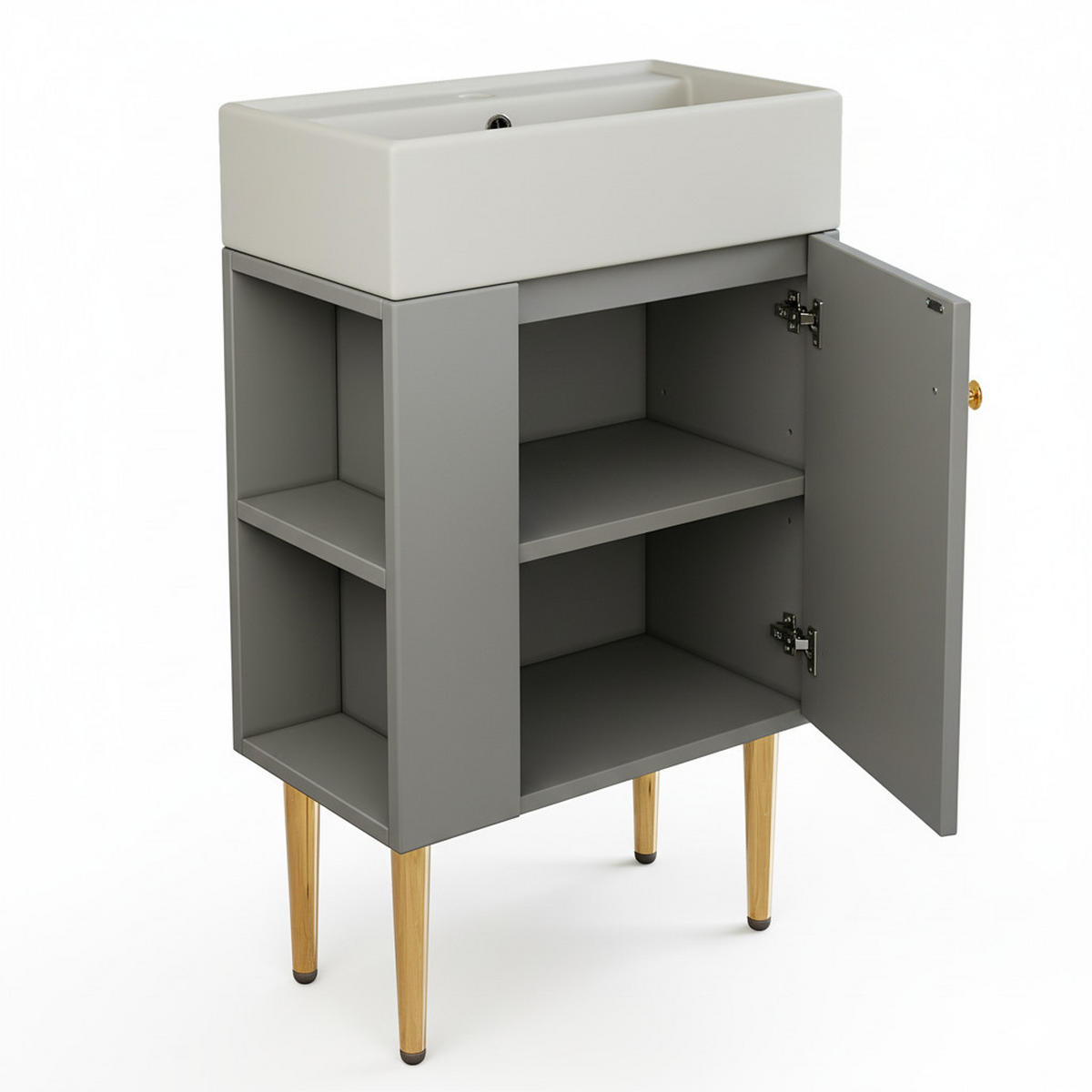 WASCHTISCHKOMBI Hellgrau mit Keramikbecken - Grau, Holzwerkstoff (55/91/31cm) - Urban Meuble