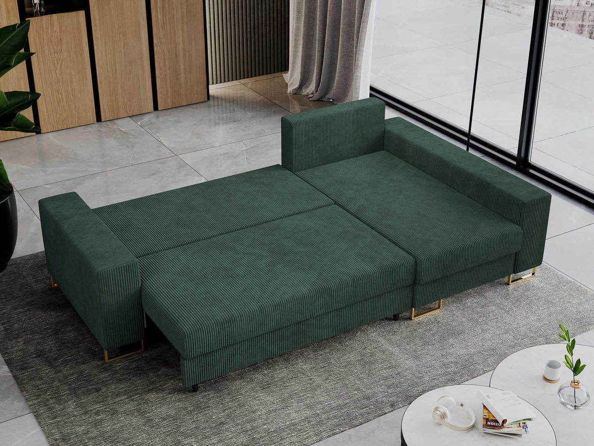 ECKSOFA Dorian Cord Grün - Goldfarben/Grün, Textil/Metall (242/138cm) - MKS