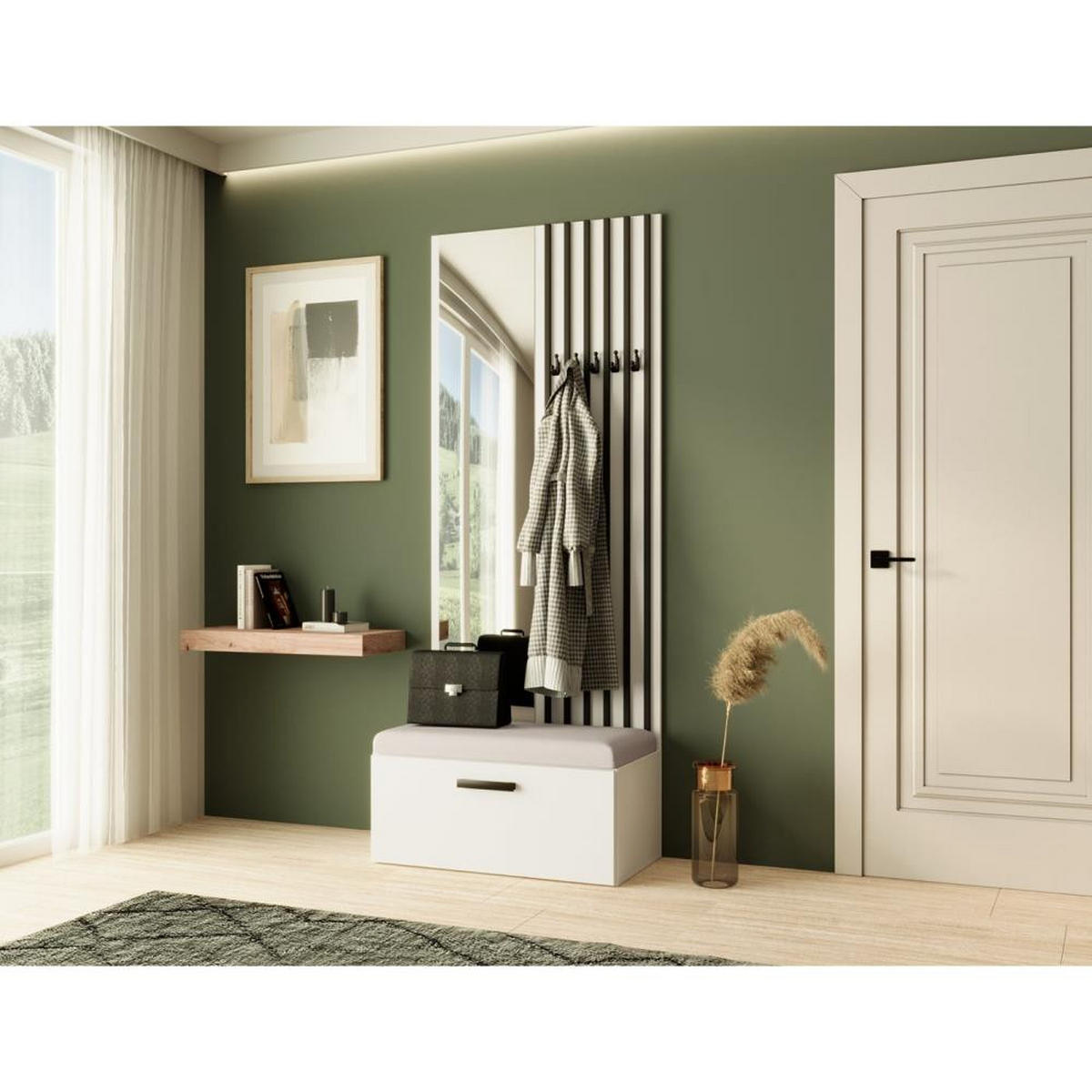 GARDEROBE Margaret II 81/203/43 mit Lamellen und Spiegel - Schwarz/Weiß, Holzwerkstoff/Kunststoff (81/203/43cm) - Beautysofa