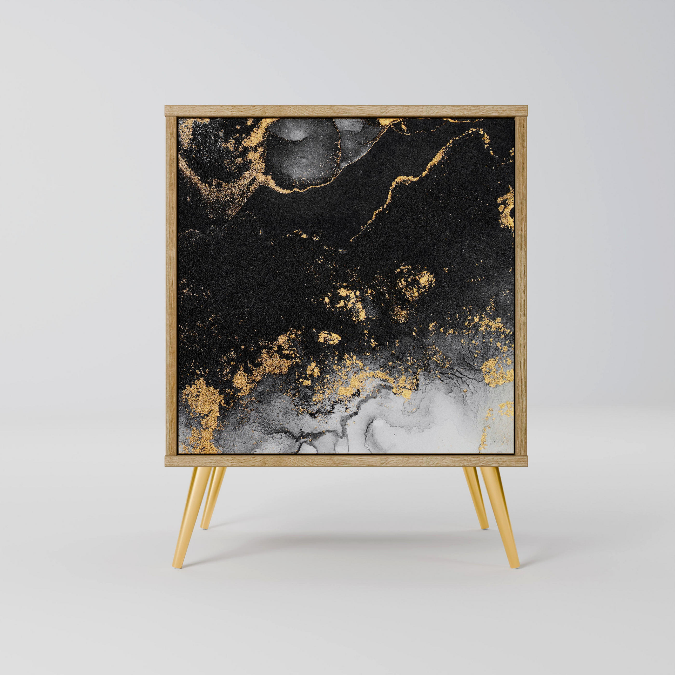 SIDEBOARD MARBLE OF TOMMORROW, Eichefarben, 57,5x42x75,5 cm, Goldfarbene Metallfüße - Eichefarben/Goldfarben, Holzwerkstoff/Metall (57.5/75.5/42cm) - SpaceRebels