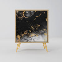 SIDEBOARD MARBLE OF TOMMORROW, Eichefarben, 57,5x42x75,5 cm, Goldfarbene Metallfüße - Eichefarben/Goldfarben, Holzwerkstoff/Metall (57.5/75.5/42cm) - SpaceRebels