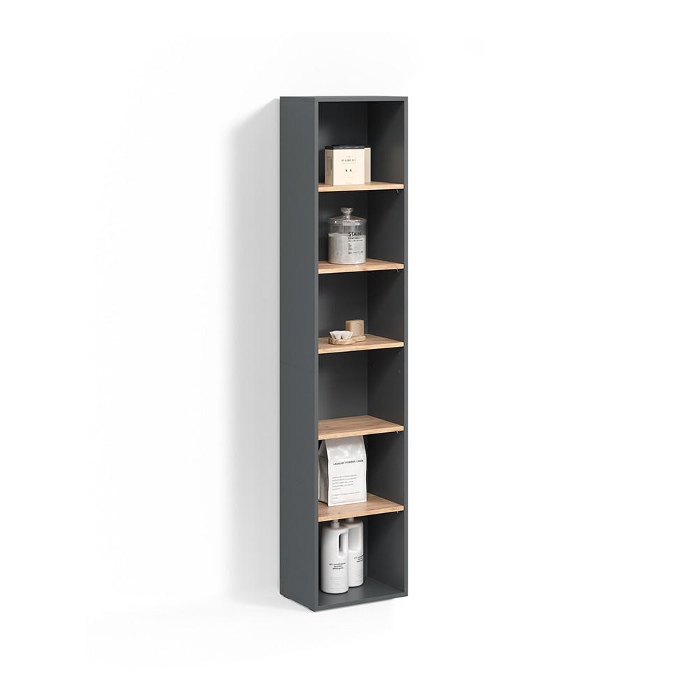 BADSCHRANK Paolina Anthrazit/Goldkraft Eiche 40.2 x 188.6 cm - Anthrazit/Eiche Wotan, Holzwerkstoff (40.2/188.6/27.3cm) - Livinity®